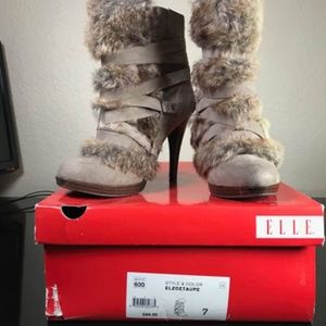 Elle Elzoe Taupe Strappy Faux Fur Heeled Boots